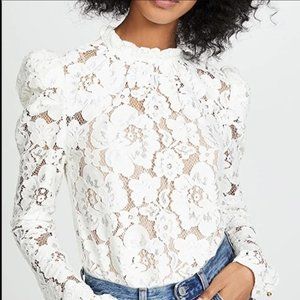 Wayf White Floral Lace Long-Sleeve Blouse